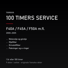 Yamaha F40A / F45A / F50A m.fl. (2000–2005) – 100 timers service – innhold i settet