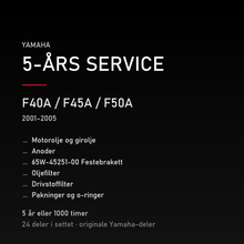 Yamaha F40A / F45A / F50A (2001–2005) – 5-års service – innhold i settet