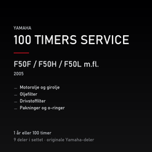 Yamaha F50F / F50H / F50L m.fl. (2005) – 100 timers service – innhold i settet