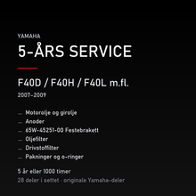 Yamaha F40D / F40H / F40L m.fl. (2007–2009) – 5-års service – innhold i settet