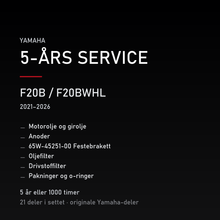 Yamaha F20B / F20BWHL (2021–2026) – 5-års service – innhold i settet