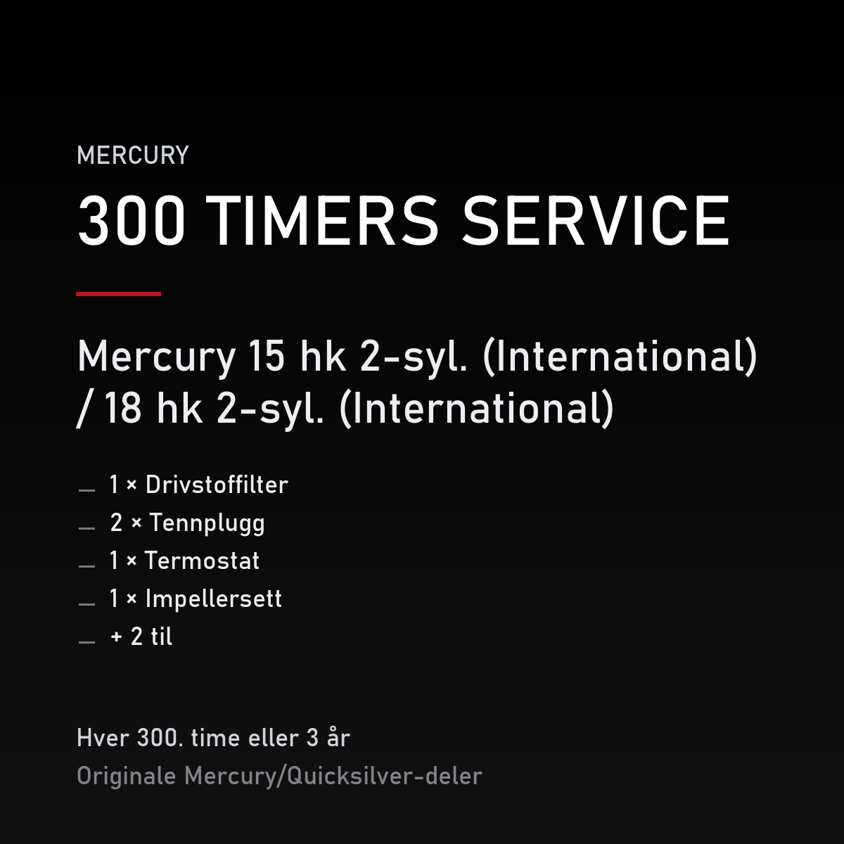 Mercury 2-takt servicekit 300 timer – 15 hk 2-syl. (International) / 18 hk 2-syl. (Interna – servicekit