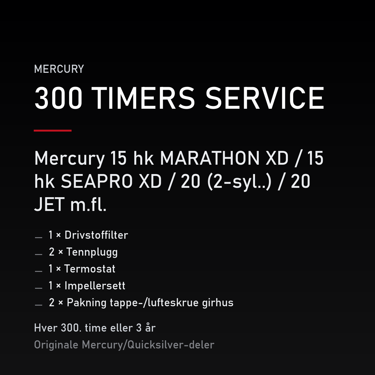 Mercury 2-takt servicekit 300 timer – 15 hk MARATHON XD / 15 hk SEAPRO XD / 20 (2-syl..) / – servicekit