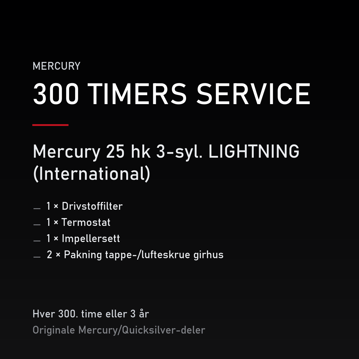 Mercury 2-takt servicekit 300 timer – 25 hk 3-syl. LIGHTNING (International) – servicekit