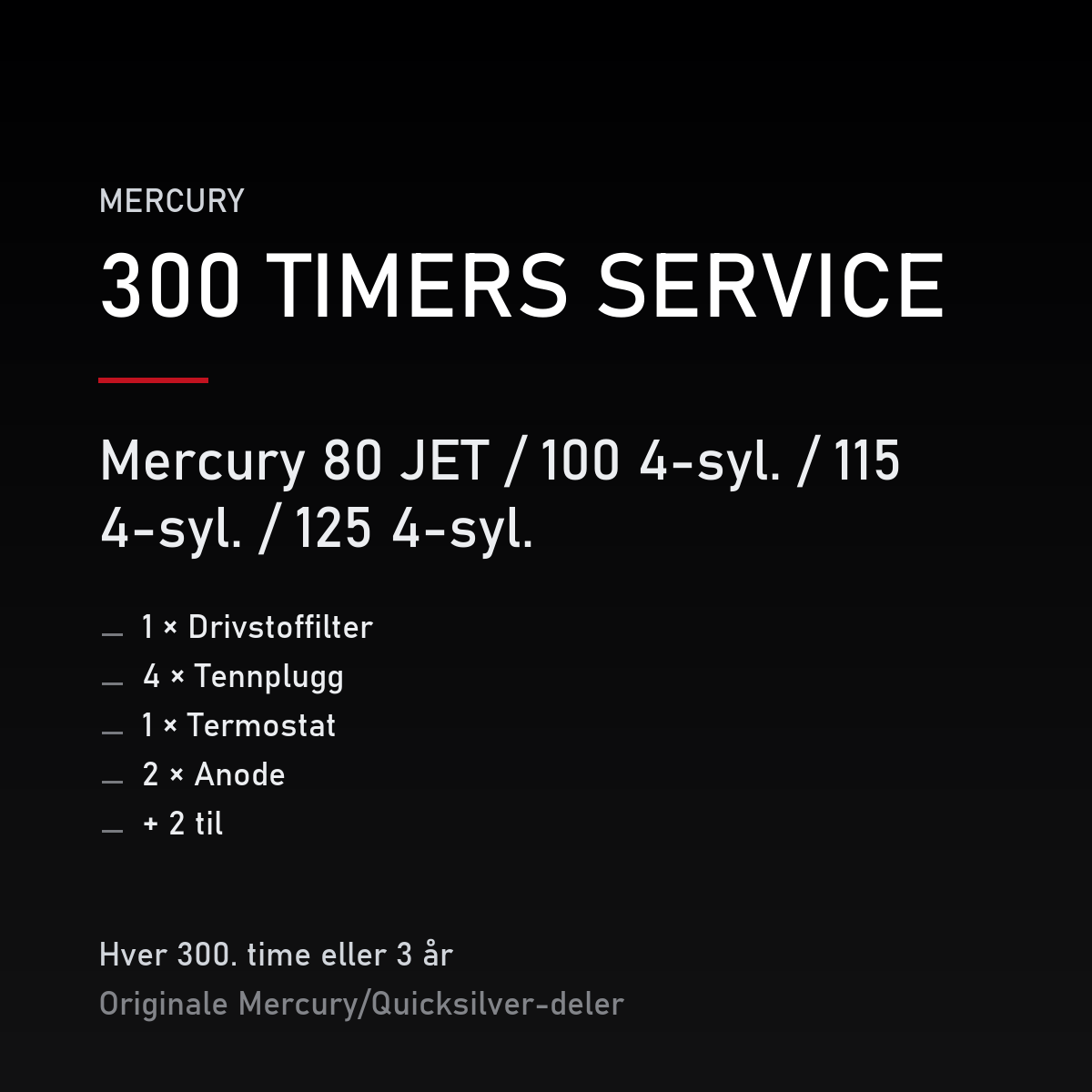 Mercury 2-takt servicekit 300 timer – 80 JET / 100 4-syl. / 115 4-syl. / 125 4-syl. – servicekit