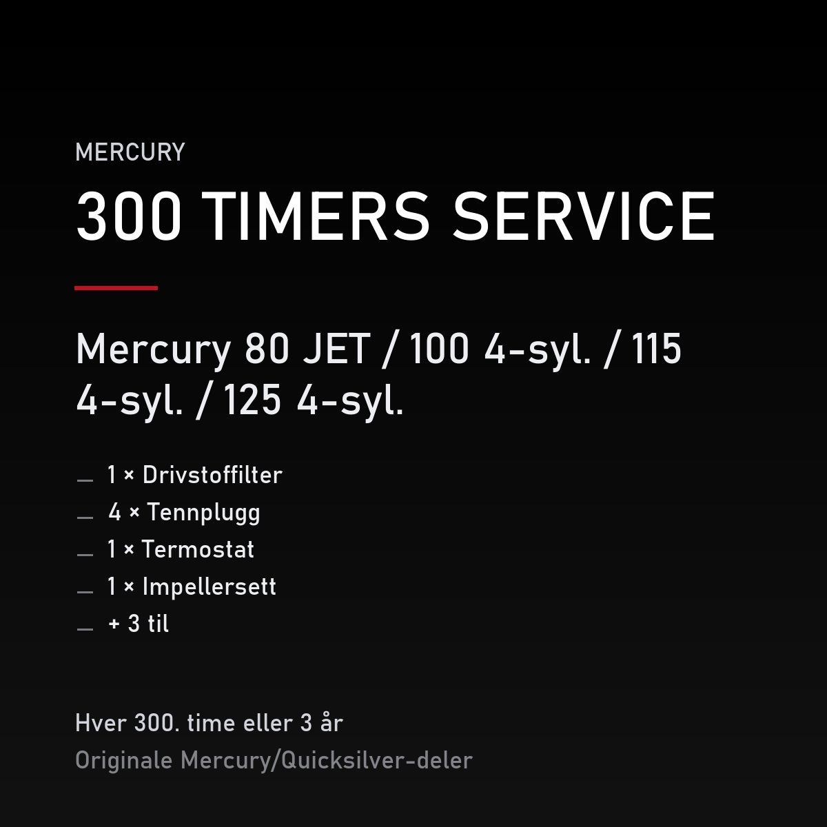 Mercury 2-takt servicekit 300 timer – 80 JET / 100 4-syl. / 115 4-syl. / 125 4-syl. – servicekit