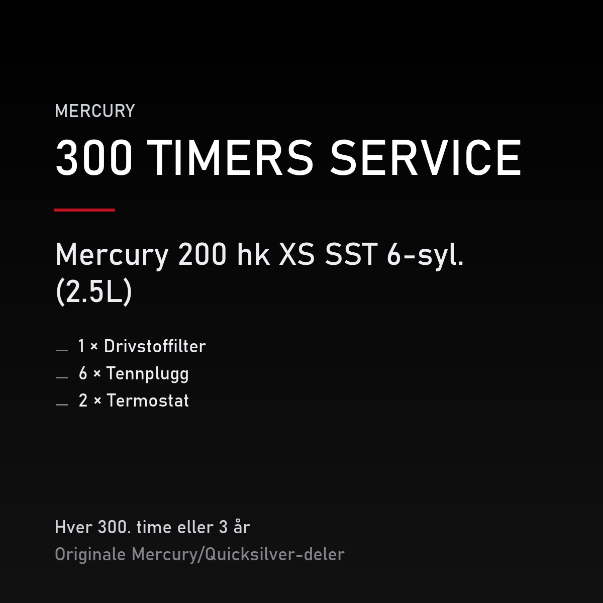 Mercury Optimax servicekit 300 timer – 200 hk XS SST 6-syl. (2.5L) – servicekit