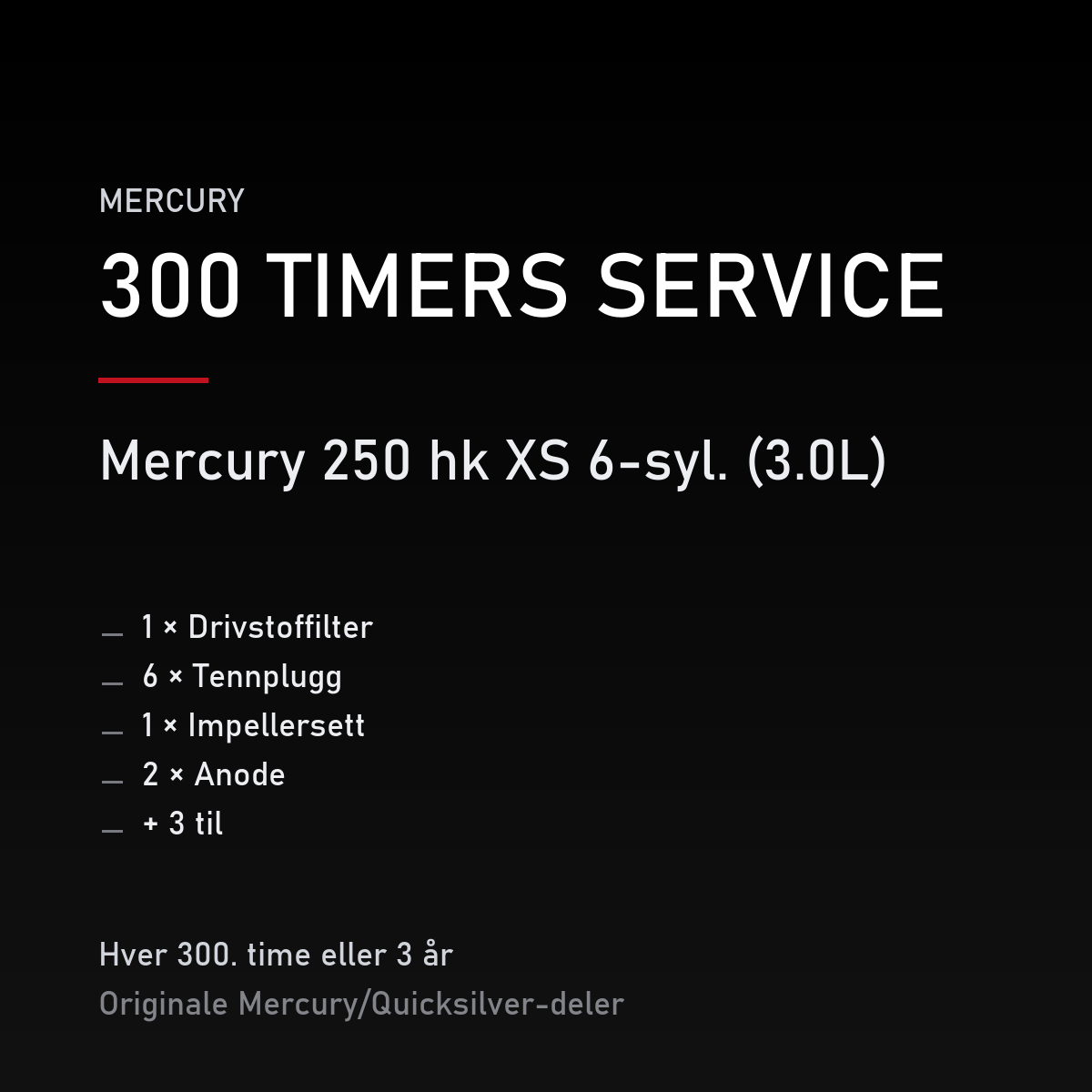 Mercury Optimax servicekit 300 timer – 250 hk XS 6-syl. (3.0L) – servicekit