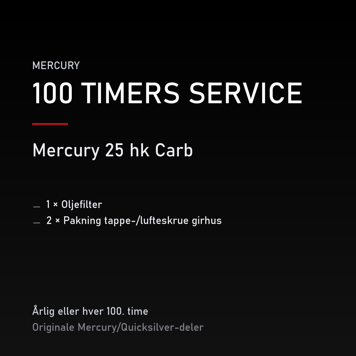 Mercury servicekit 100 timer – 25 hk Carb – servicekit