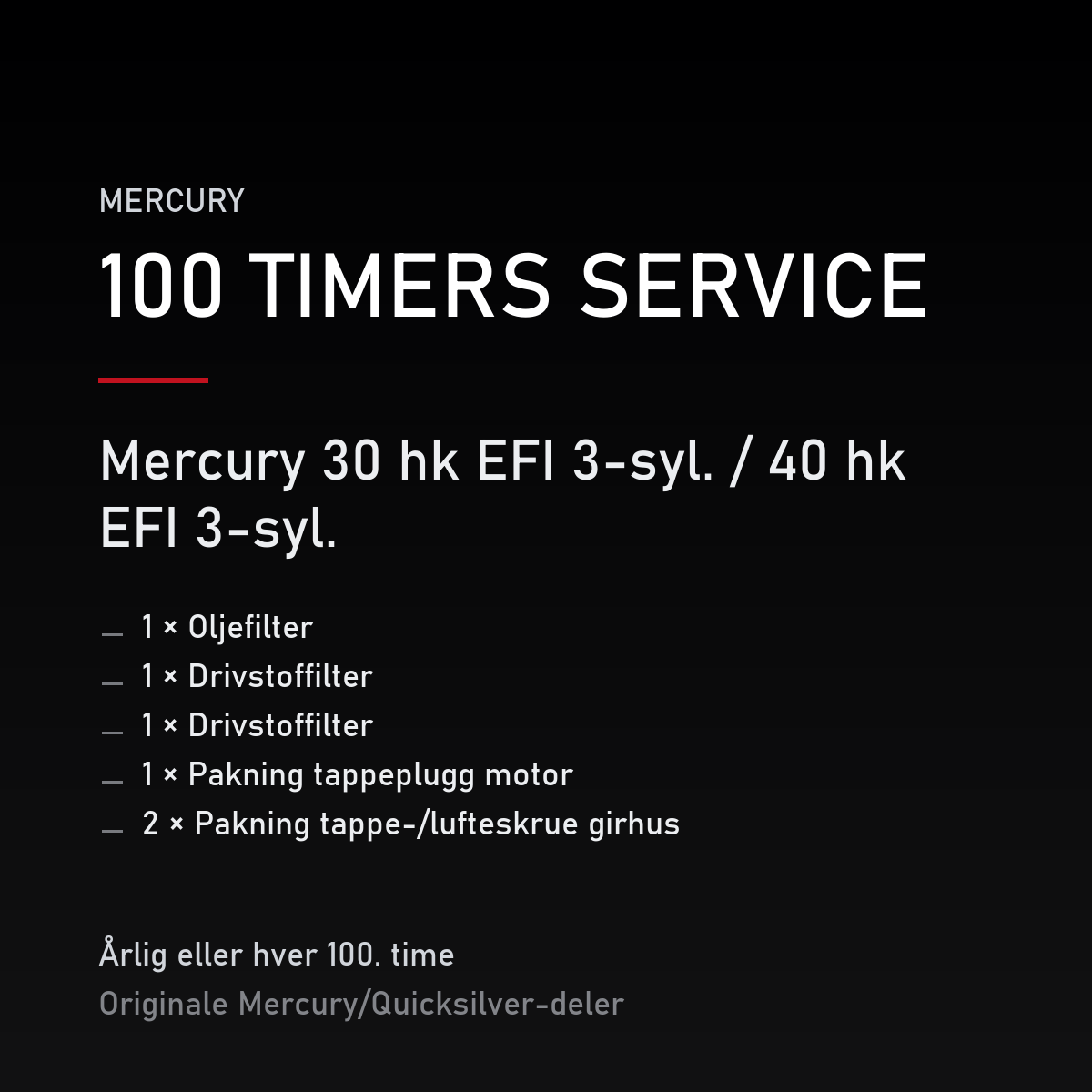 Mercury servicekit 100 timer – 30 hk EFI 3-syl. / 40 hk EFI 3-syl. – servicekit
