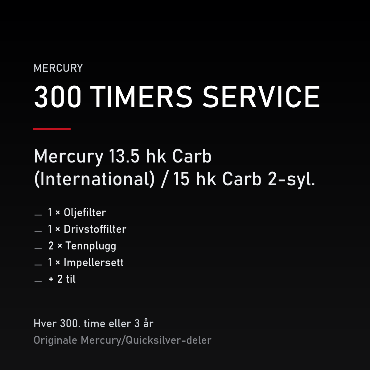 Mercury servicekit 300 timer – 13.5 hk Carb (International) / 15 hk Carb 2-syl. – servicekit