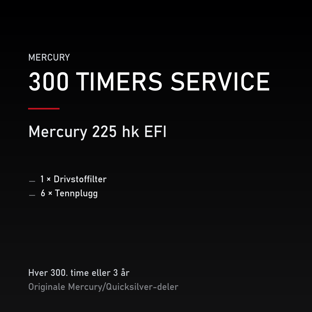 Mercury servicekit 300 timer – 225 hk EFI – servicekit