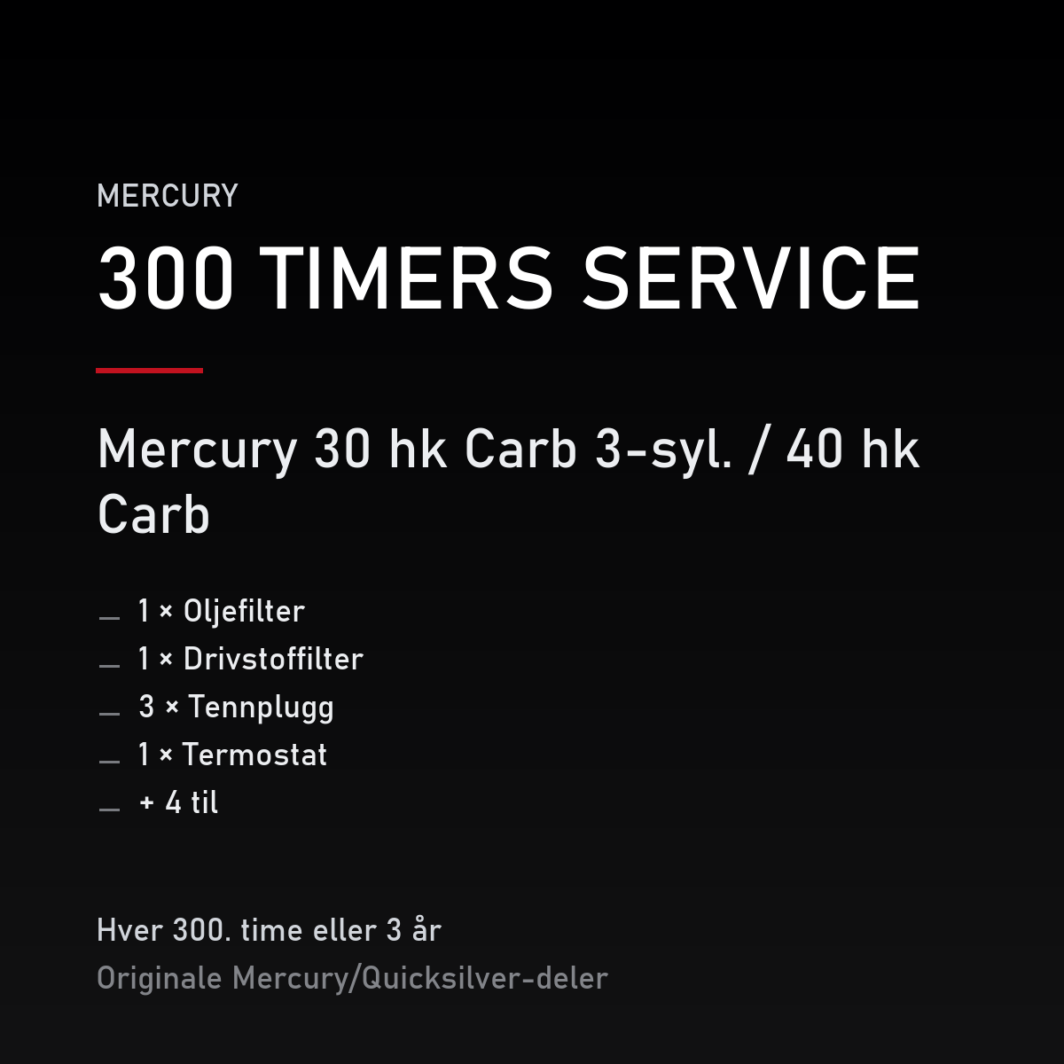 Mercury servicekit 300 timer – 30 hk Carb 3-syl. / 40 hk Carb – servicekit