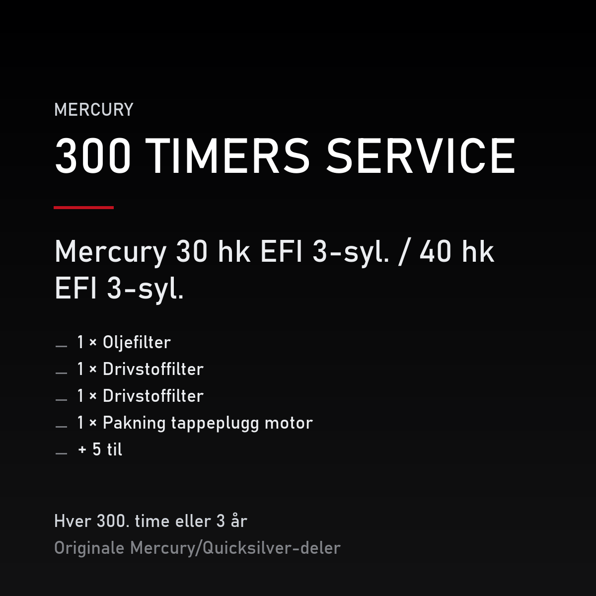 Mercury servicekit 300 timer – 30 hk EFI 3-syl. / 40 hk EFI 3-syl. – servicekit