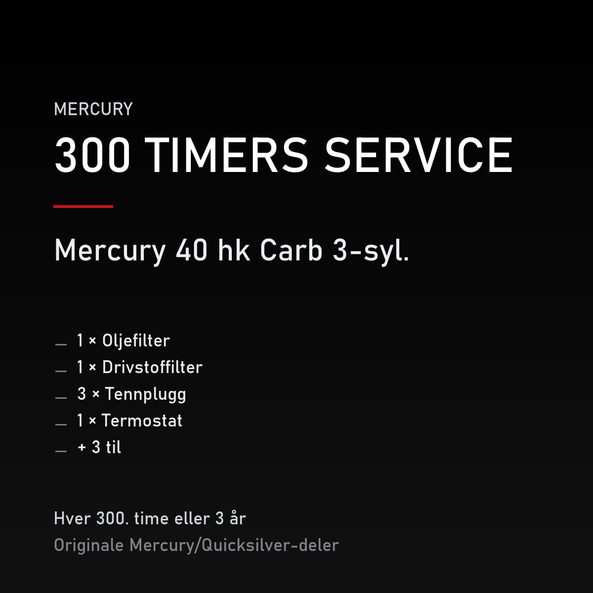 Mercury servicekit 300 timer – 40 hk Carb 3-syl. – servicekit