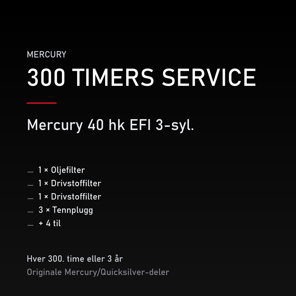 Mercury servicekit 300 timer – 40 hk EFI 3-syl. – servicekit