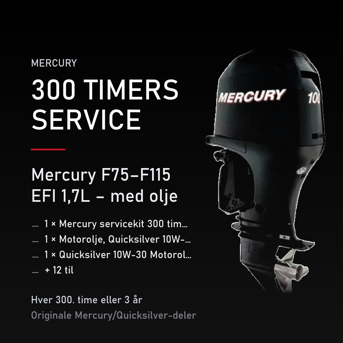 Mercury servicekit 300 timer 8M0097857 – F75–F115 EFI 1,7L – med olje – servicekit