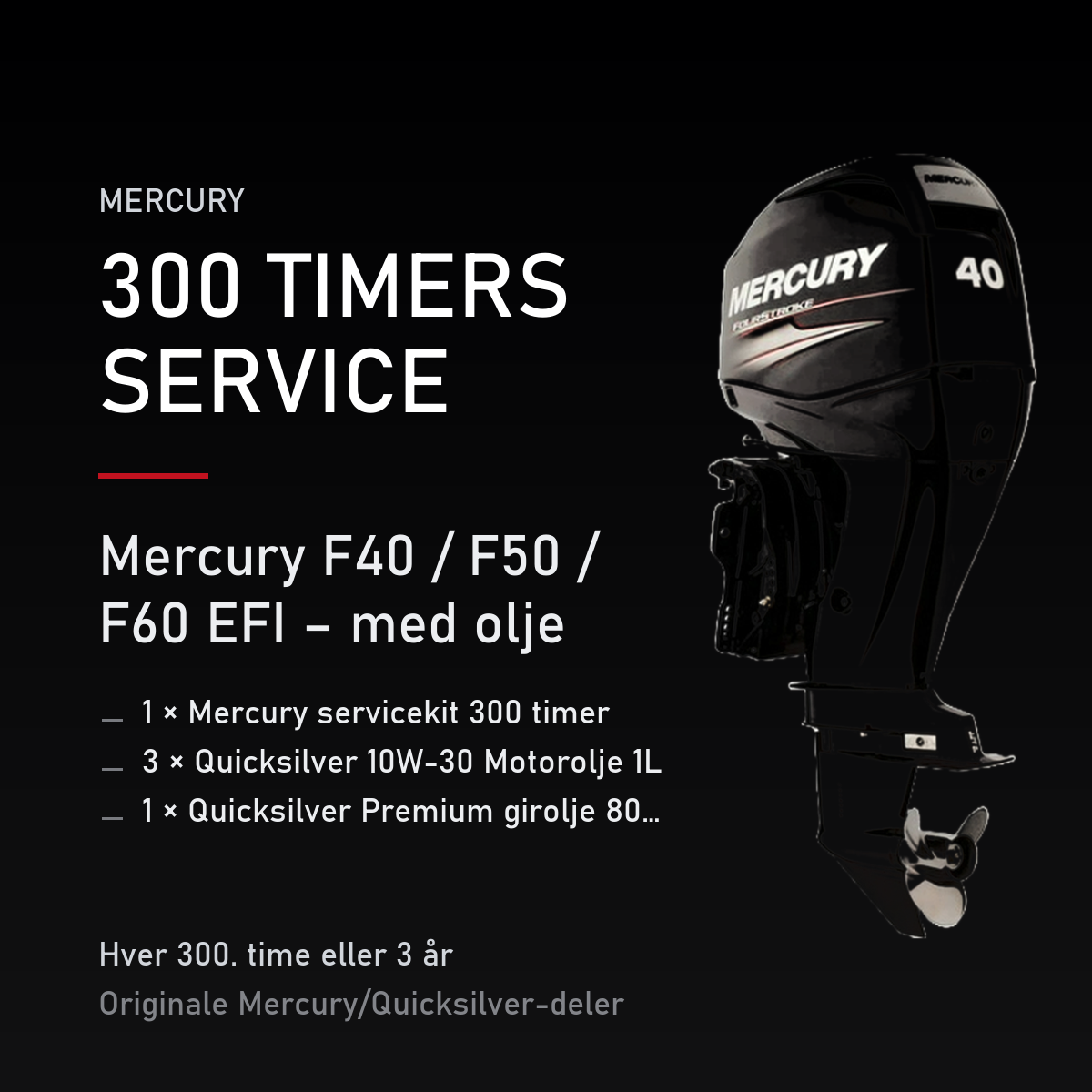 Mercury servicekit 300 timer – F40 / F50 / F60 EFI – med olje – servicekit