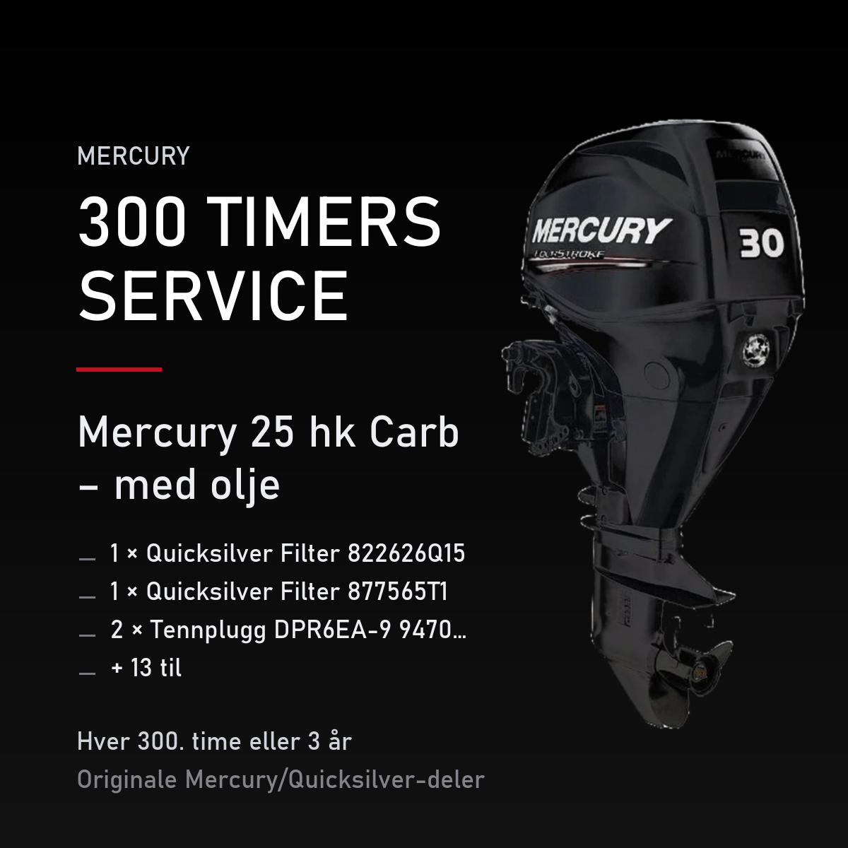 Mercury servicekit 300 timer – 25 hk Carb – med olje – servicekit