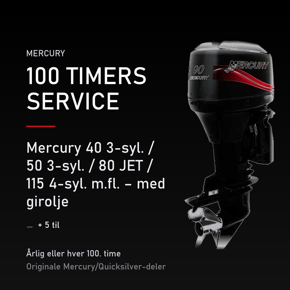 Mercury 2-takt servicekit 100 timer – 40 3-syl. / 50 3-syl. / 80 JET / 115 4-syl. m.fl. –  – servicekit