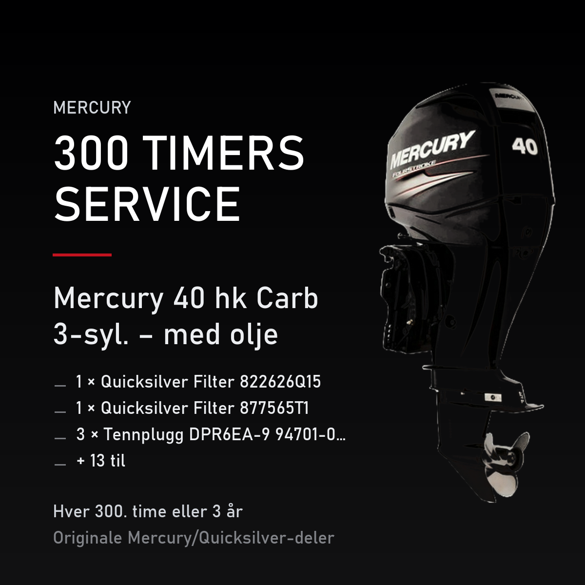 Mercury servicekit 300 timer – 40 hk Carb 3-syl. – med olje – servicekit