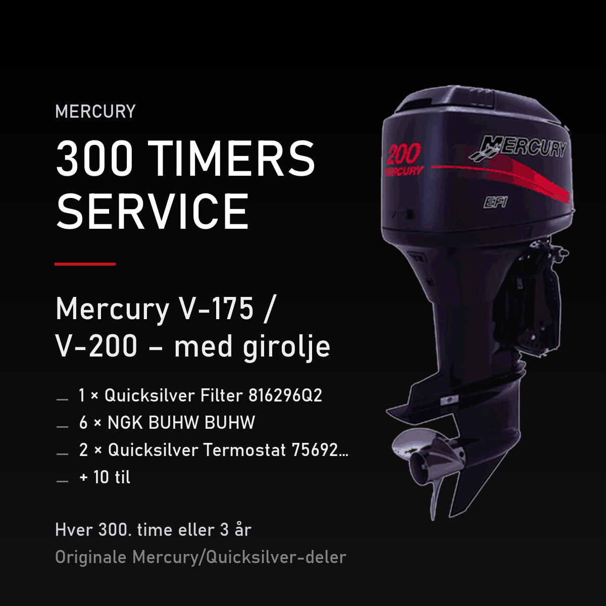 Mercury 2-takt servicekit 300 timer – V-175 / V-200 – med girolje – servicekit