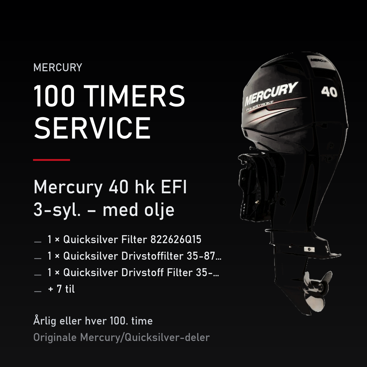 Mercury servicekit 100 timer – 40 hk EFI 3-syl. – med olje – servicekit