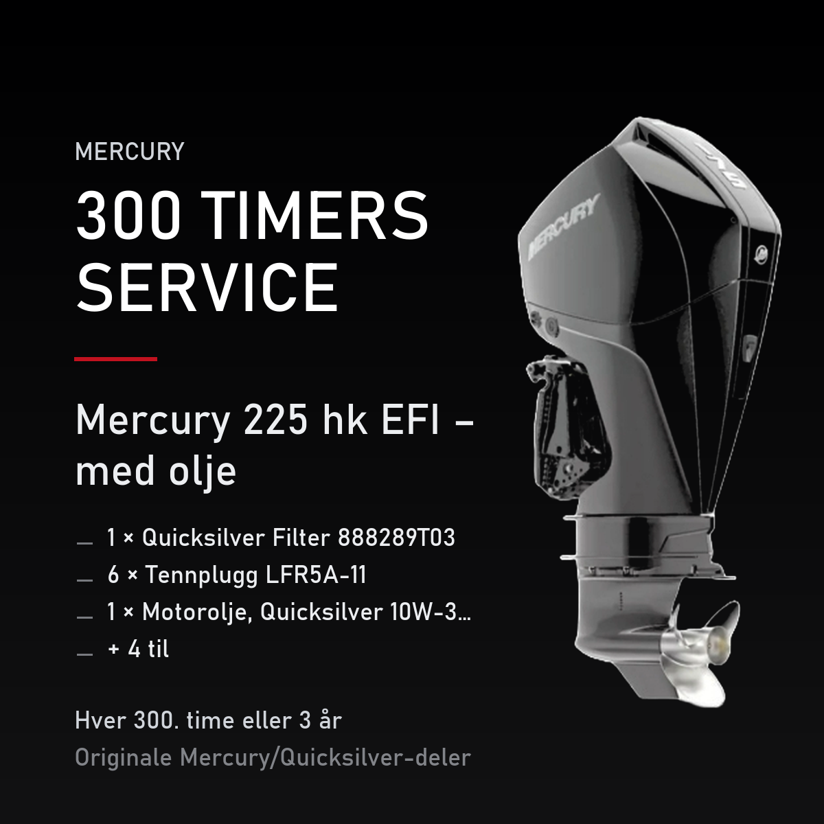 Mercury servicekit 300 timer – 225 hk EFI – med olje – servicekit