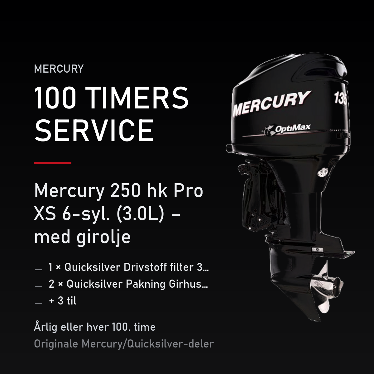 Mercury Optimax servicekit 100 timer – 250 hk Pro XS 6-syl. (3.0L) – med girolje – servicekit
