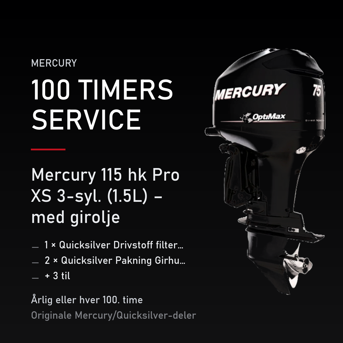 Mercury Optimax servicekit 100 timer – 115 hk Pro XS 3-syl. (1.5L) – med girolje – servicekit