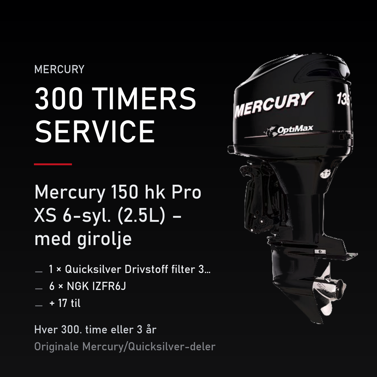 Mercury Optimax servicekit 300 timer – 150 hk Pro XS 6-syl. (2.5L) – med girolje – servicekit