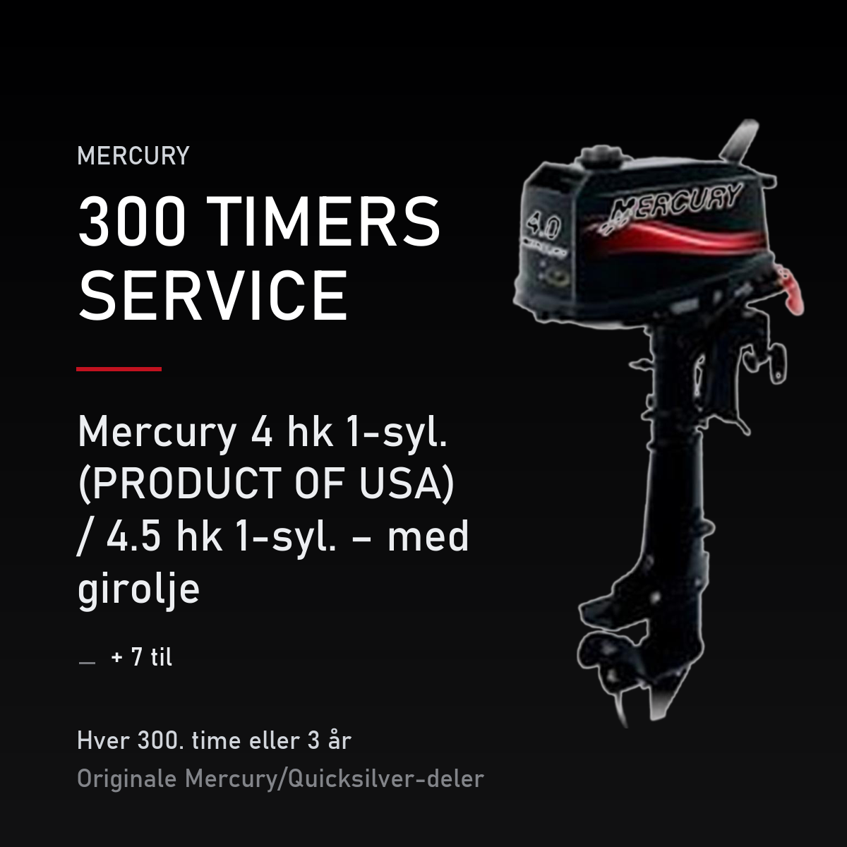 Mercury 2-takt servicekit 300 timer – 4 hk 1-syl. (PRODUCT OF USA) / 4.5 hk 1-syl. – med g – servicekit