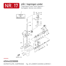Yamaha Sliteplate vannpumpe 63V-44323-00 – nr. 17 i tegningen fra produsentens delekatalog