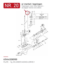 Yamaha Plate vannpumpe 63V-44328-01 – nr. 20 i tegningen fra produsentens delekatalog