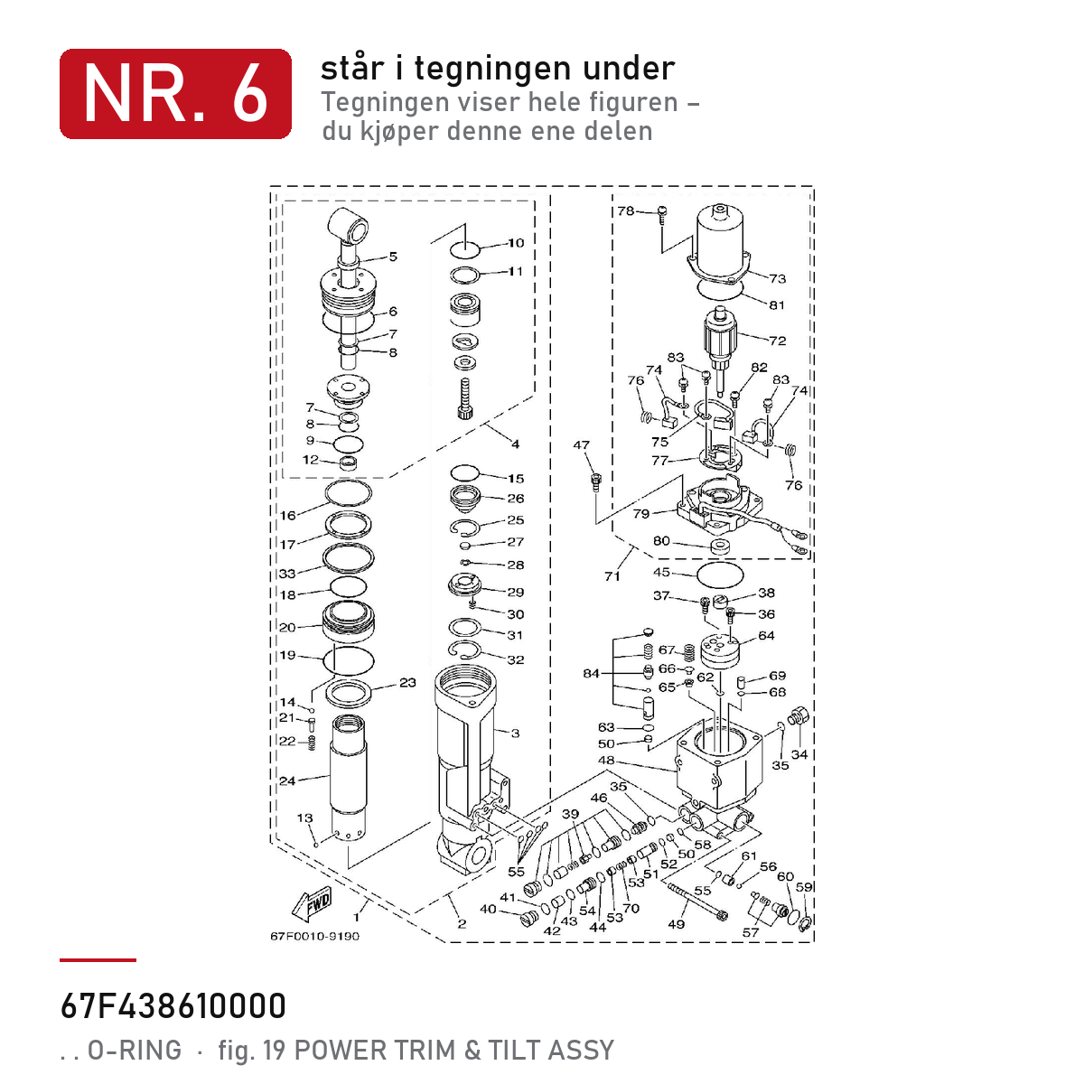 Yamaha O-ring trim-lokk 67F-43861-00 – nr. 6 i tegningen fra produsentens delekatalog