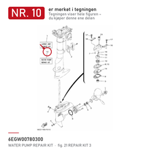 Yamaha Vannpumpesett 6EG-W0078-03 – nr. 10 i tegningen fra produsentens delekatalog
