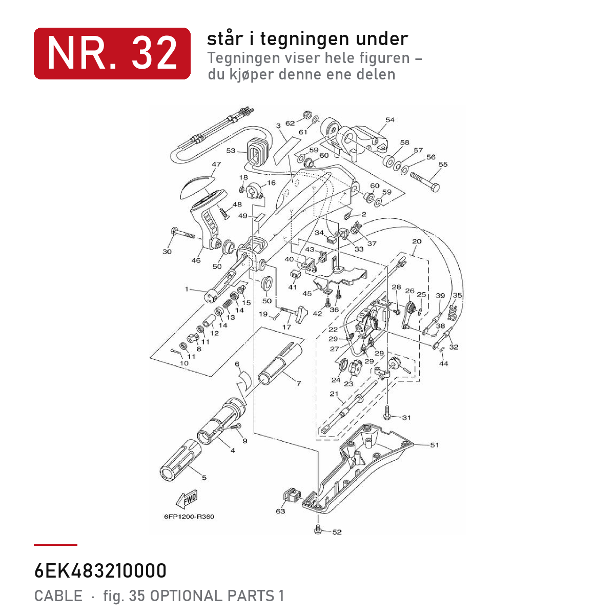 Yamaha Girwire 6EK-48321-00 – nr. 32 i tegningen fra produsentens delekatalog