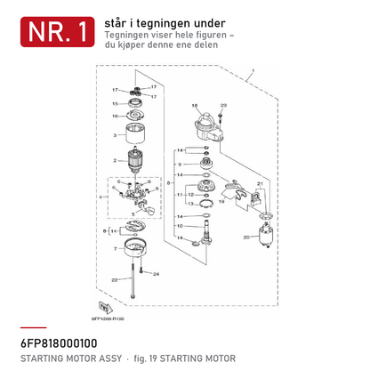 Yamaha Startmotor 6FP-81800-01 – nr. 1 i tegningen fra produsentens delekatalog