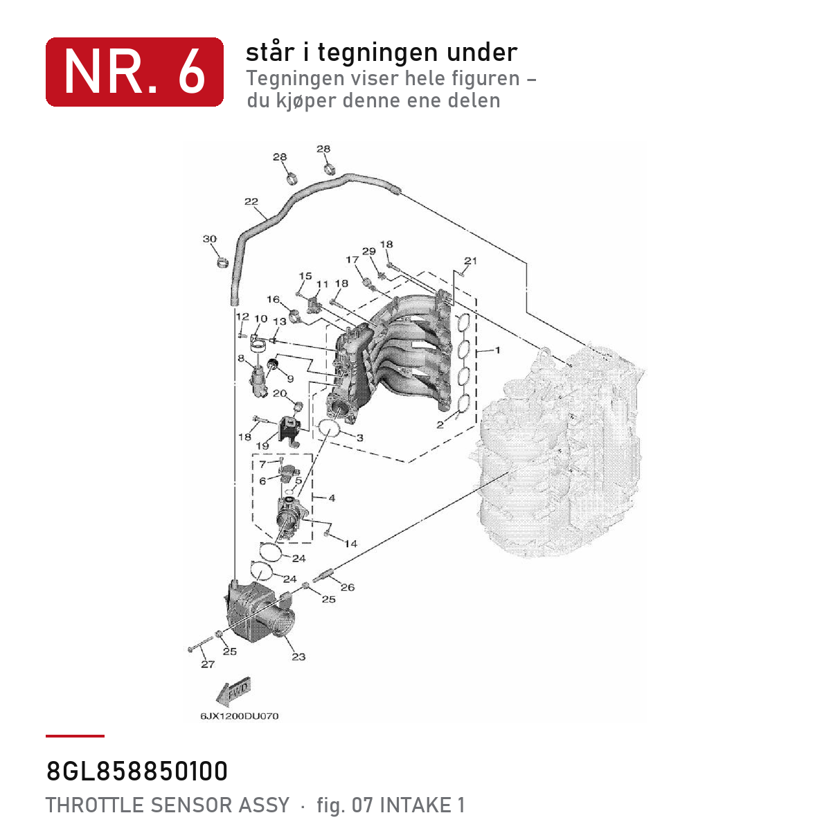 Yamaha Gassposisjonssensor 8GL-85885-01 – nr. 6 i tegningen fra produsentens delekatalog