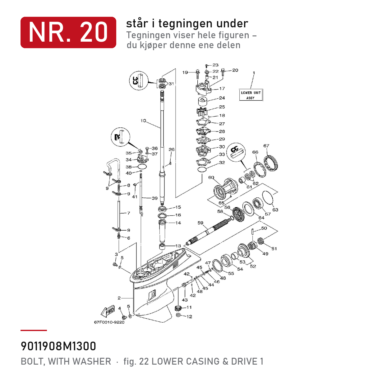 Yamaha Bolt med skive 90119-08M13 – nr. 20 i tegningen fra produsentens delekatalog