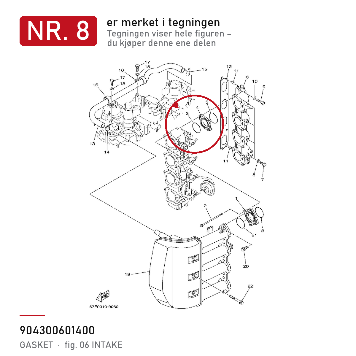 Yamaha Pakning 90430-06014 – nr. 8 i tegningen fra produsentens delekatalog