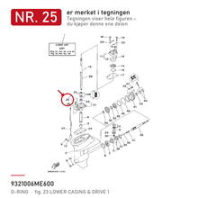 Yamaha O-ring girhus 93210-06ME6-00 – nr. 25 i tegningen fra produsentens delekatalog