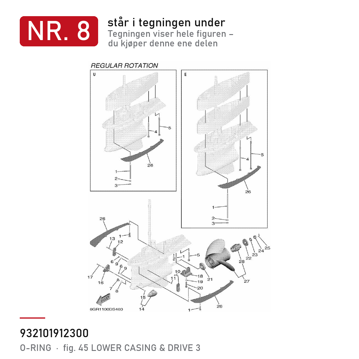 Yamaha O-ring 93210-19123-00 – nr. 8 i tegningen fra produsentens delekatalog
