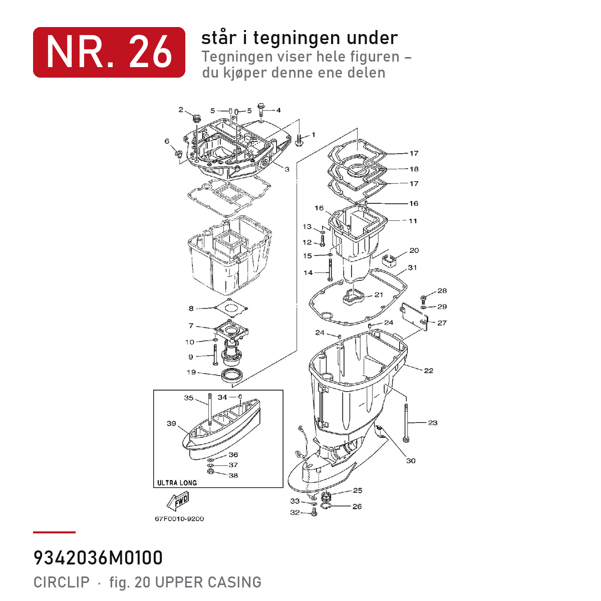Yamaha Circlip 6A0 93420-36M01-00 – nr. 26 i tegningen fra produsentens delekatalog