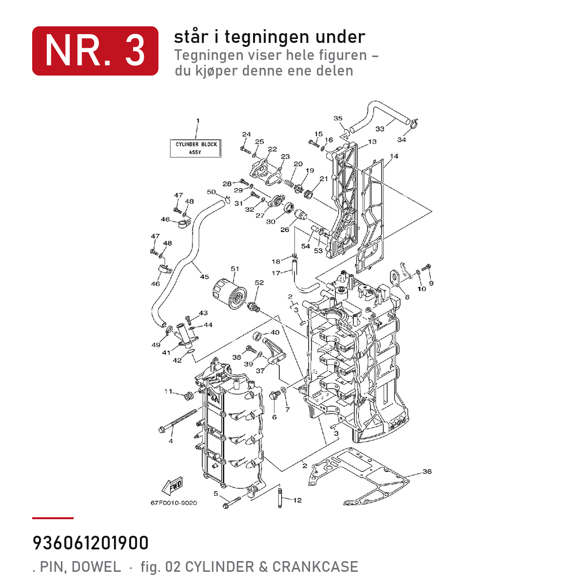 Yamaha Styrepinne 93606-12019 – nr. 3 i tegningen fra produsentens delekatalog