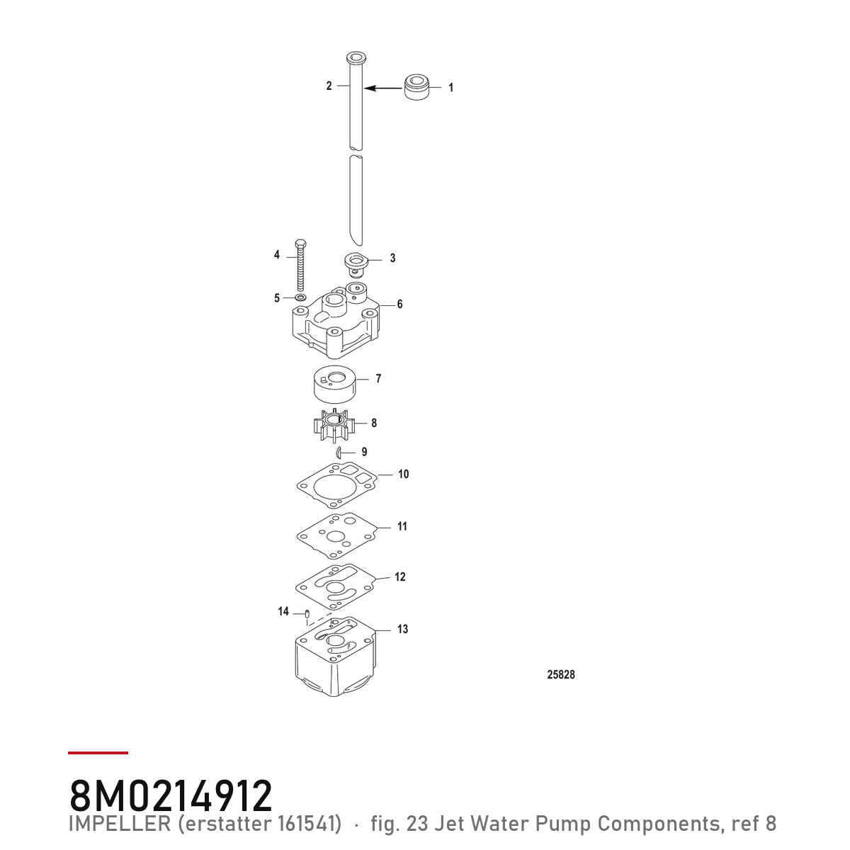 Quicksilver Impeller 8M0214912 – Mercury – tegning fra Mercurys delekatalog