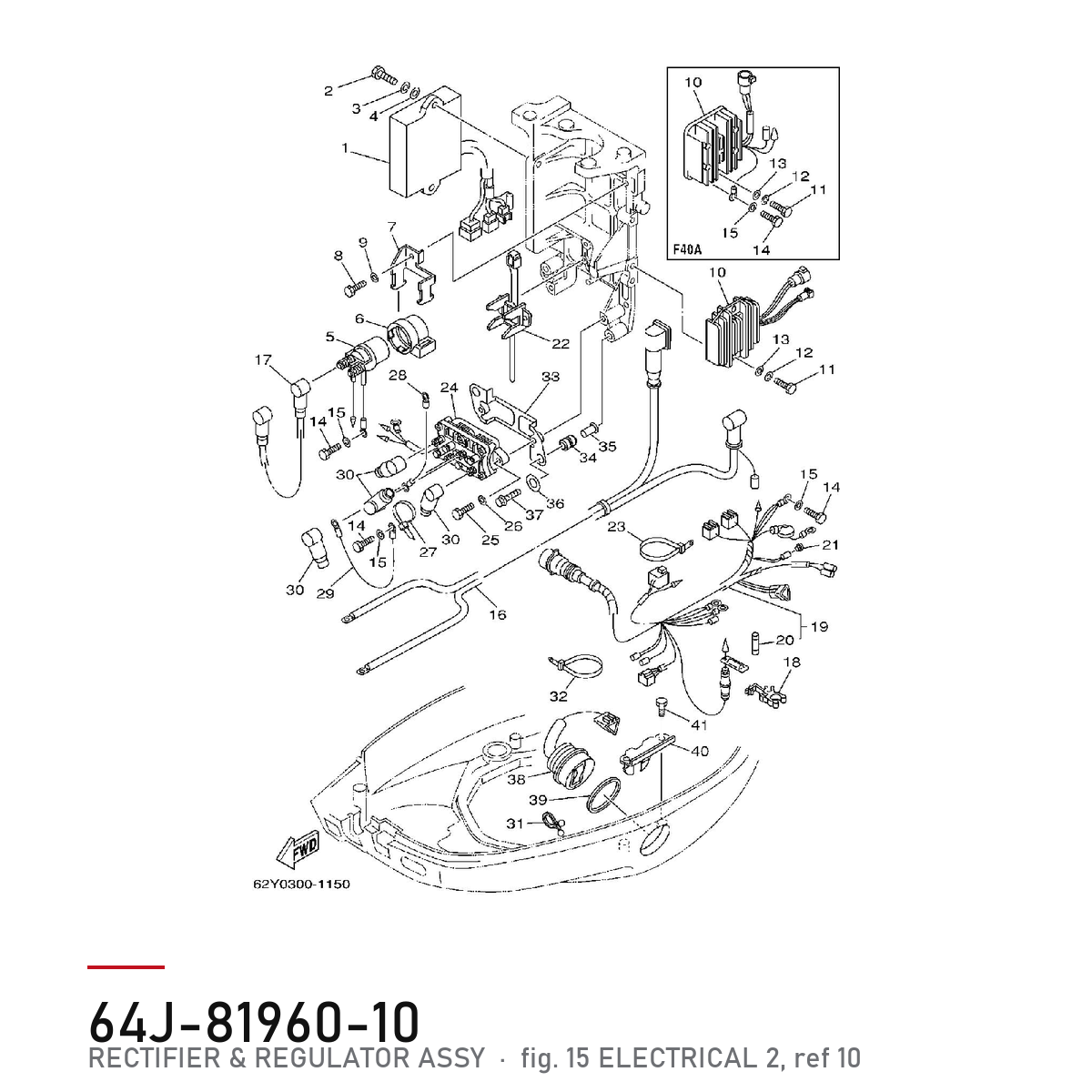 Yamaha Likeretter og regulator 64J-81960-10 – tegning fra Yamahas delekatalog