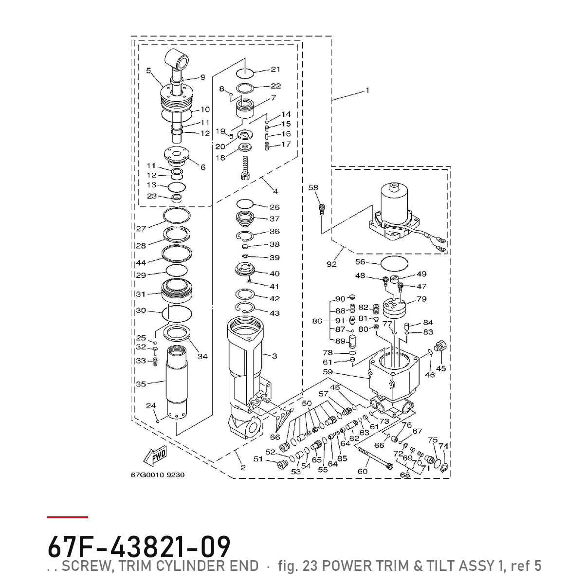 Yamaha Trim-lokk 67F-43821-09 – tegning av hele figuren fra produsentens delekatalog