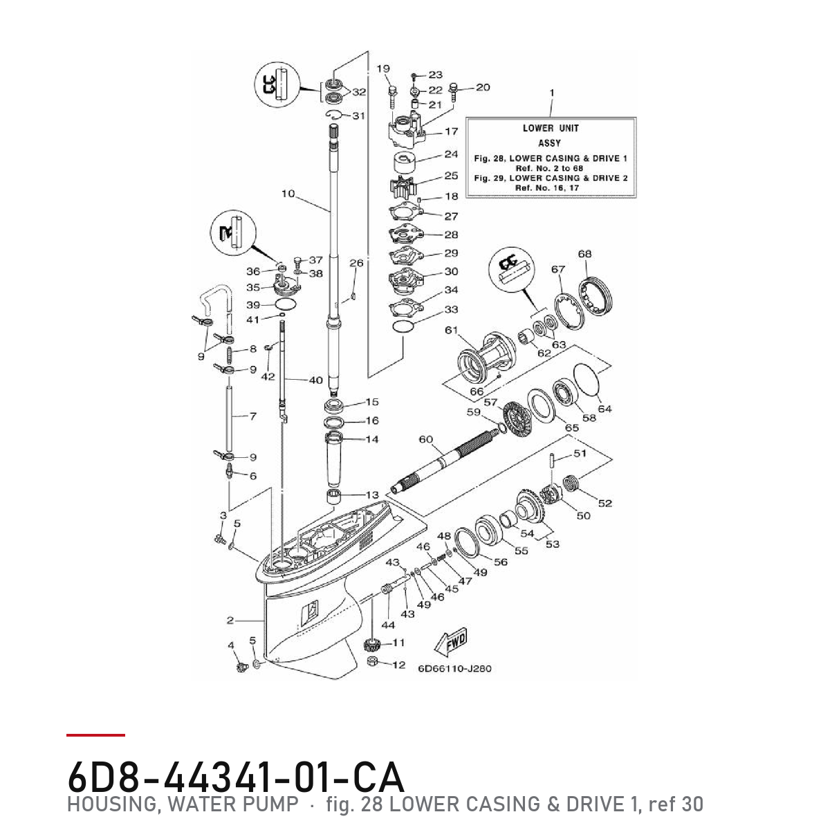 Yamaha Vannpumpehus 6D8-44341-01-CA – tegning fra Yamahas delekatalog