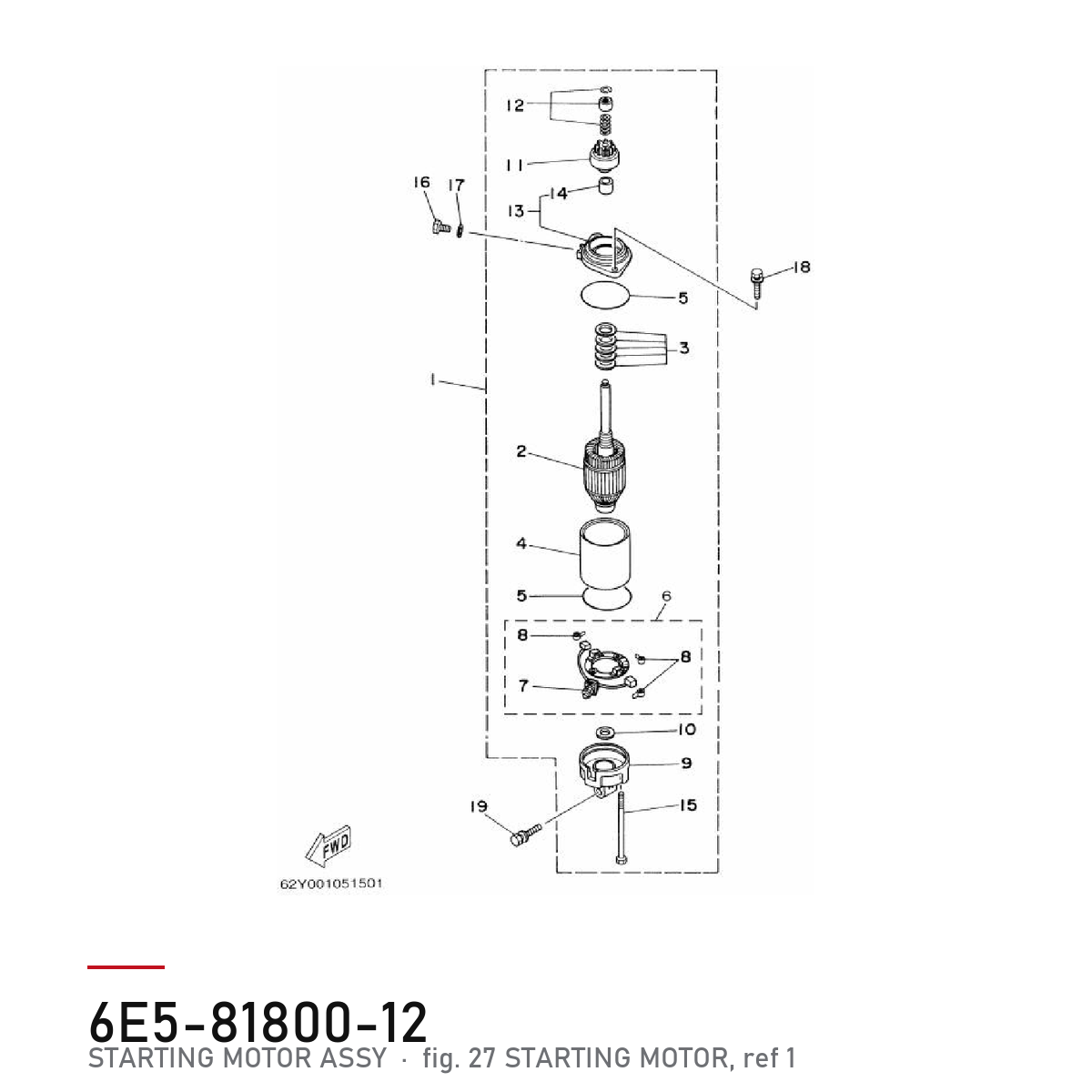 Yamaha Startmotor 6E5-81800-12 – tegning fra Yamahas delekatalog